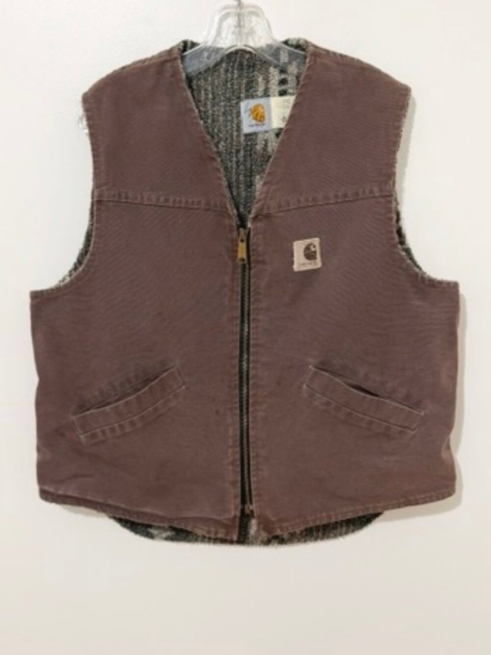 Vintage Carhartt Brown Tundra Duck Canvas Vest Aztec Lining Men's Large VP173